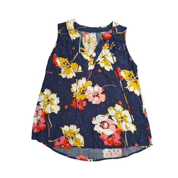 Old Navy Blue Flower Print Sleeveless Tassel-Tie Top Women's Small - Picture 1 of 5